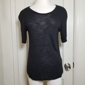 H&M S black short banded sleeve scoop neck blouse